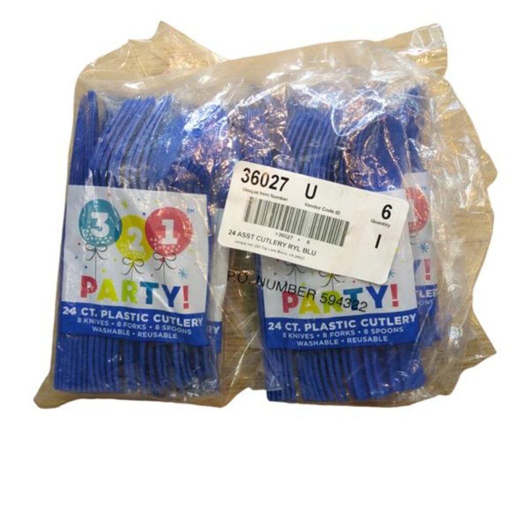 NEW 321 Party! Royal Blue Assorted Plastic Silverware Set, 24 pc (6 pack)